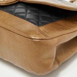 Pre Owned Chanel Gold/Black Quilted Leather Flap Shoulder Bag