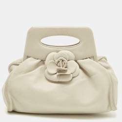 Chanel Off White Leather Camellia Frame Clutch Chanel