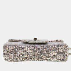 Pre Owned Chanel Grey Tweed Classic Flap  bag