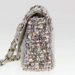 Pre Owned Chanel Grey Tweed Classic Flap  bag