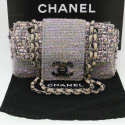 Pre Owned Chanel Grey Tweed Classic Flap  bag