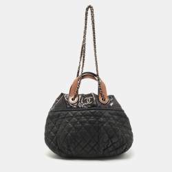 Pre Owned Chanel Black/Burgundy Quilted Nubuck and Leather In The Mix Bag