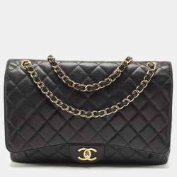 Pre Owned Chanel Black Caviar Leather Maxi Classic Double Flap Bag