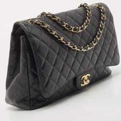 Pre Owned Chanel Black Caviar Leather Maxi Classic Double Flap Bag