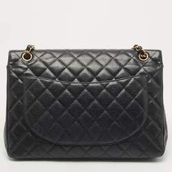 Pre Owned Chanel Black Caviar Leather Maxi Classic Double Flap Bag