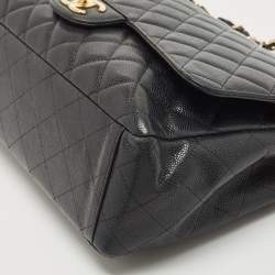 Pre Owned Chanel Black Caviar Leather Maxi Classic Double Flap Bag