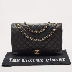 Pre Owned Chanel Black Caviar Leather Maxi Classic Double Flap Bag