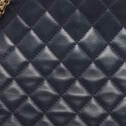 Pre Owned Chanel Blue Quilted Leather Large Just Mademoiselle Bowler Bag