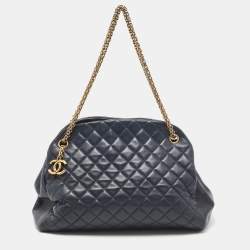 Pre Owned Chanel Blue Quilted Leather Large Just Mademoiselle Bowler Bag