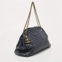 Pre Owned Chanel Blue Quilted Leather Large Just Mademoiselle Bowler Bag
