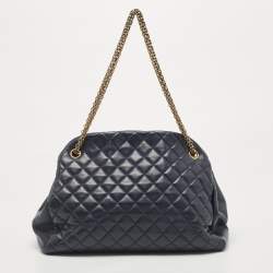 Pre Owned Chanel Blue Quilted Leather Large Just Mademoiselle Bowler Bag