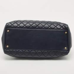 Pre Owned Chanel Blue Quilted Leather Large Just Mademoiselle Bowler Bag