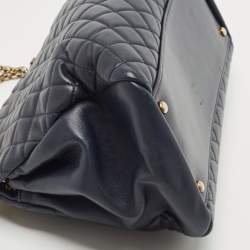 Pre Owned Chanel Blue Quilted Leather Large Just Mademoiselle Bowler Bag