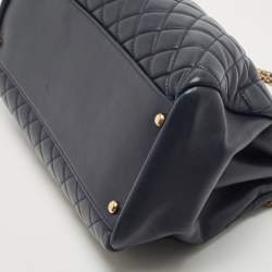 Pre Owned Chanel Blue Quilted Leather Large Just Mademoiselle Bowler Bag