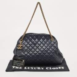 Pre Owned Chanel Blue Quilted Leather Large Just Mademoiselle Bowler Bag