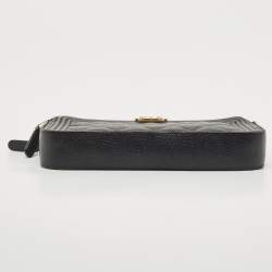 Chanel Black Quilted Leather Boy Zip Around Wallet On Chain