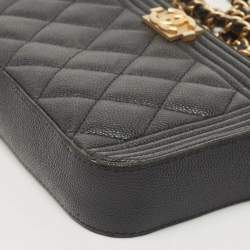 Chanel Black Quilted Leather Boy Zip Around Wallet On Chain