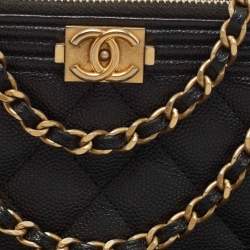 Chanel Black Quilted Leather Boy Zip Around Wallet On Chain