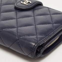 Pre Owned Chanel Navy Blue Quilted Leather CC French Wallet