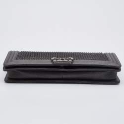 Pre Owned Chanel Metallic Grey Chainmail Leather Boy Clutch