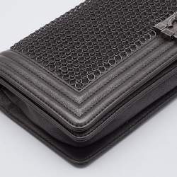 Pre Owned Chanel Metallic Grey Chainmail Leather Boy Clutch