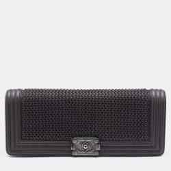 Pre Owned Chanel Metallic Grey Chainmail Leather Boy Clutch
