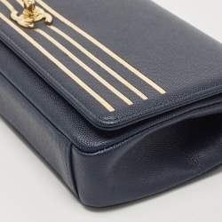 Pre Owned Chanel Navy Blue Caviar Leather Captain Gold Clutch