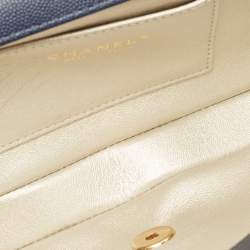 Pre Owned Chanel Navy Blue Caviar Leather Captain Gold Clutch