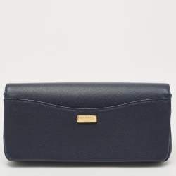 Pre Owned Chanel Navy Blue Caviar Leather Captain Gold Clutch