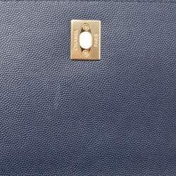 Pre Owned Chanel Navy Blue Caviar Leather Captain Gold Clutch