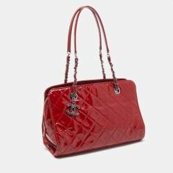 Pre Owned Chanel Red Quilted Patent Leather Timeless Tote