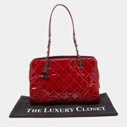 Pre Owned Chanel Red Quilted Patent Leather Timeless Tote