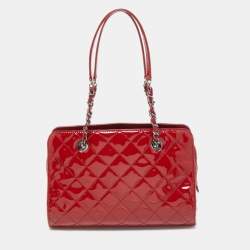 Pre Owned Chanel Red Quilted Patent Leather Timeless Tote