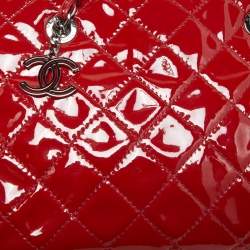 Pre Owned Chanel Red Quilted Patent Leather Timeless Tote