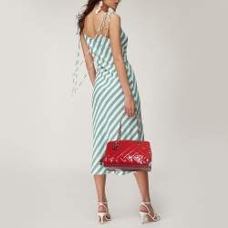 Pre Owned Chanel Red Quilted Patent Leather Timeless Tote