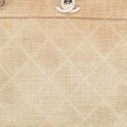 Pre Owned Chanel Metallic Beige Quilted Canvas Mini Classic Chain Tote