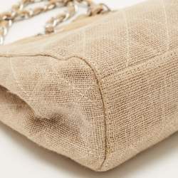Pre Owned Chanel Metallic Beige Quilted Canvas Mini Classic Chain Tote