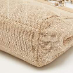 Pre Owned Chanel Metallic Beige Quilted Canvas Mini Classic Chain Tote