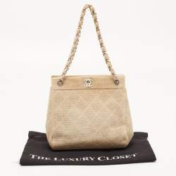 Pre Owned Chanel Metallic Beige Quilted Canvas Mini Classic Chain Tote