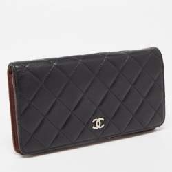 Pre Owned Chanel Black Quilted Lambskin Leather L Yen Continental Wallet