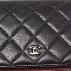 Pre Owned Chanel Black Quilted Lambskin Leather L Yen Continental Wallet