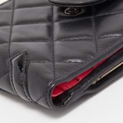 Chanel Black Quilted Leather Cambon Ligne Compact Wallet