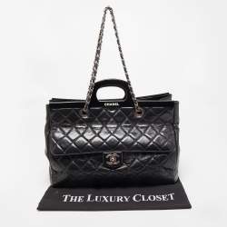 Pre Owned Chanel Black Quilted Glazed Leather Large CC Delivery Tote