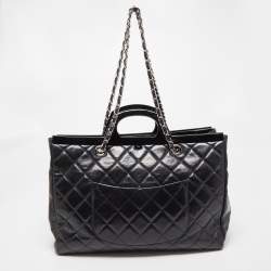 Pre Owned Chanel Black Quilted Glazed Leather Large CC Delivery Tote