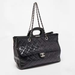 Pre Owned Chanel Black Quilted Glazed Leather Large CC Delivery Tote