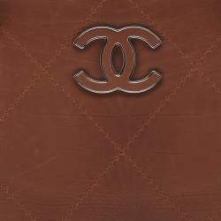 Pre Owned Chanel Brown Quilted Nubuck Leather Large Hampton Enamel CC Flap Shoulder Bag