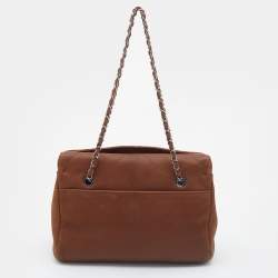 Pre Owned Chanel Brown Quilted Nubuck Leather Large Hampton Enamel CC Flap Shoulder Bag