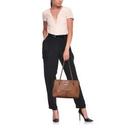 Pre Owned Chanel Brown Quilted Nubuck Leather Large Hampton Enamel CC Flap Shoulder Bag