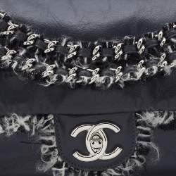 Pre Owned Chanel Grey Leather Funny Tweed Flap Shoulder Bag