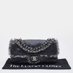 Pre Owned Chanel Grey Leather Funny Tweed Flap Shoulder Bag